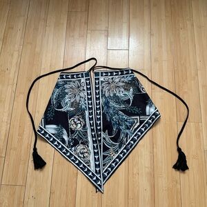 Floral Geometric Black Scarf Top with Tassels